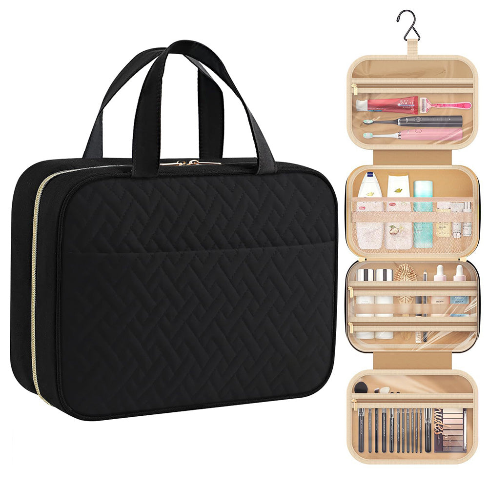 Travel Toiletry Bag with Wet Dry Separation Pocket Multi-Compartment Hanging Makeup Organizer Black