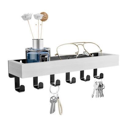 Wall Key Holder with Shelf Wooden Key Rack for Entryway Home-White