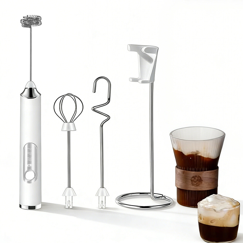 3 in 1 Milk Frother Electric Coffee Stirrers for Coffee Latte Oat Milk-White