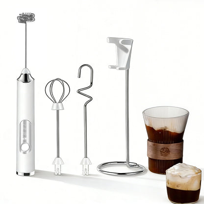3 in 1 Milk Frother Electric Coffee Stirrers for Coffee Latte Oat Milk-White