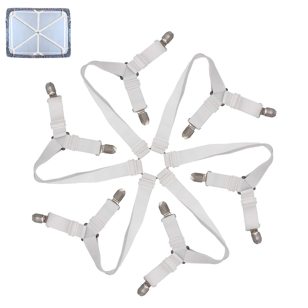Bed Sheet Fastener 12 Clips Adjustable Elastic Sheet Holder for Mattress White