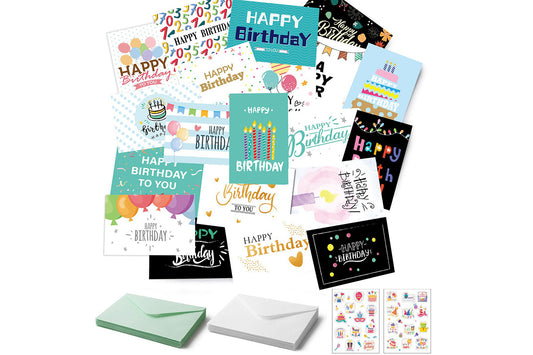 24Pcs Unique Birthday Cards Happy Birthday Card Bulk with Envelopes and Stickers-Green Mixed Color