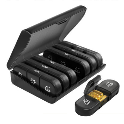 Weekly Pill Box Organizer 7 Days Tablet Storage Dispenser With One Side Large Openings-Black