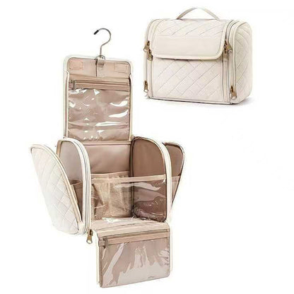 Travel Makeup Bag with Hanging Hook Large Capacity-Beige
