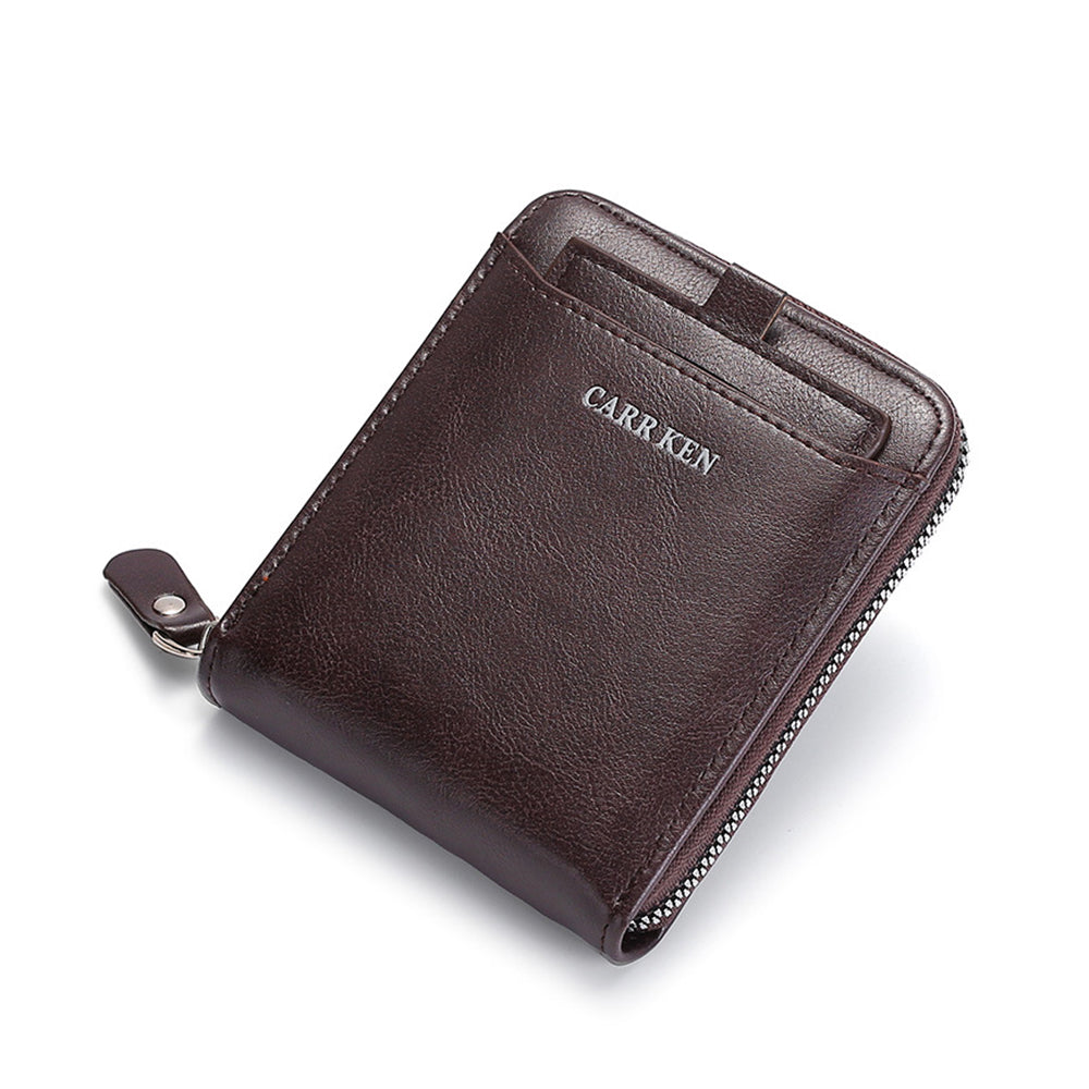 RFID Blocking Wallet Men PU Bifold Credit Card ID Holder Zipper Purse Coffee