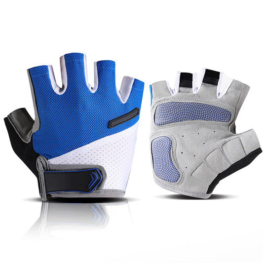 1 Pair Cycling Half Finger Bike Gloves With Anti Slip Pad For Unisex-Blue