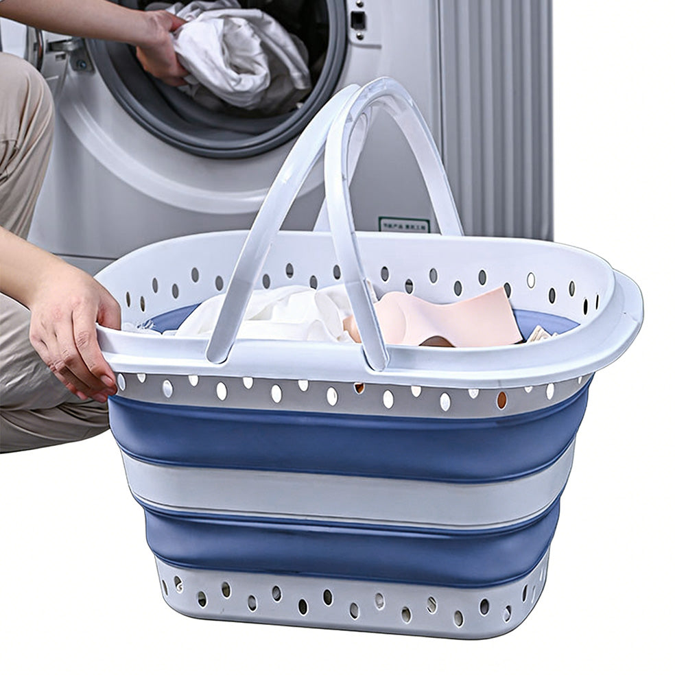 Foldable Collapsible Laundry Basket with Handle for Space Saving Storage-Blue