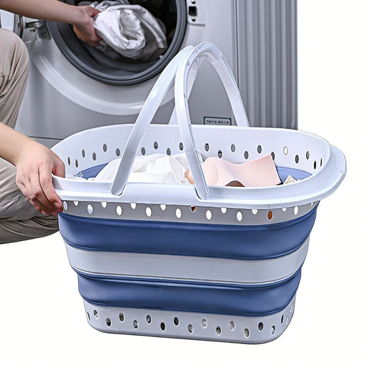 Foldable Collapsible Laundry Basket with Handle for Space Saving Storage-Blue