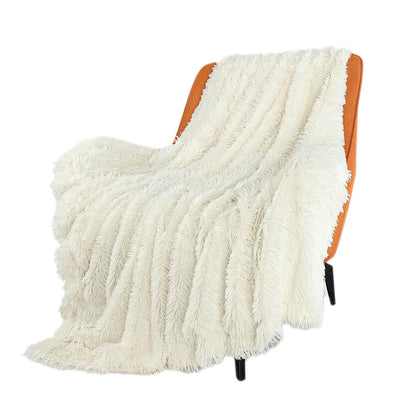 Shaggy Faux Fur Throw Blanket Plush Decorative Couch Sofa Blanket Beige