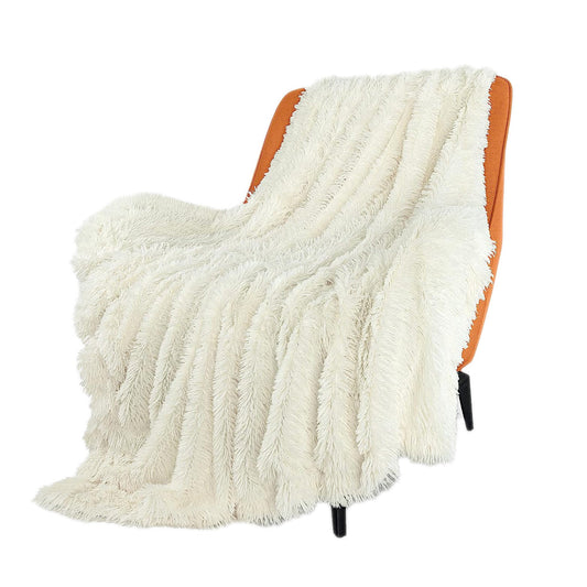 Shaggy Faux Fur Throw Blanket Plush Decorative Couch Sofa Blanket Beige