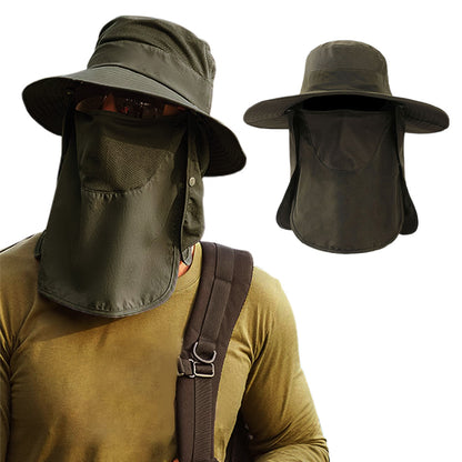 Sun Protection Fishing Cap Wide Brim Hat With Neck Flap And Face Cover-Army Green