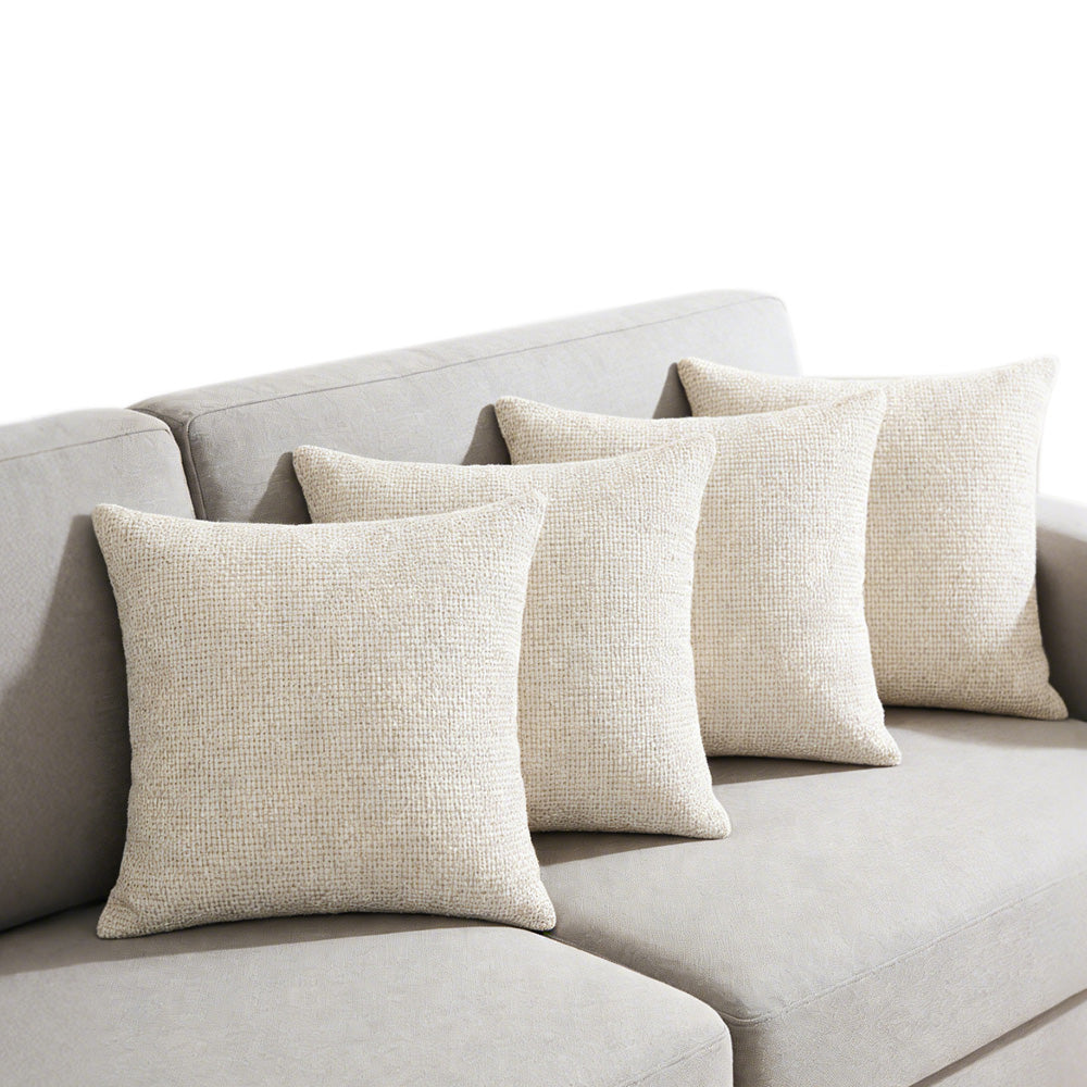 4 Pack Chenille Knit Throw Pillow Covers for Couch Bed -Beige