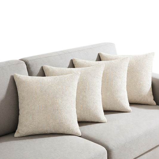 4 Pack Chenille Knit Throw Pillow Covers for Couch Bed -Beige