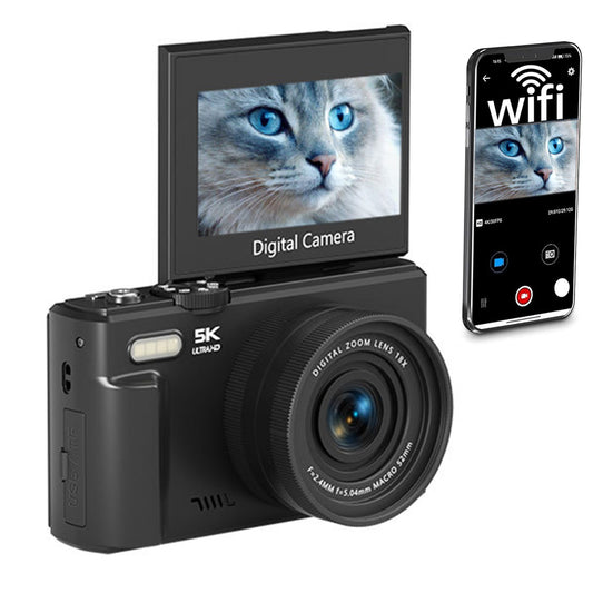 5K Digital Camera with 180-degree Flip Screen Autofoucs Vlogging Camera for YouTube -Black