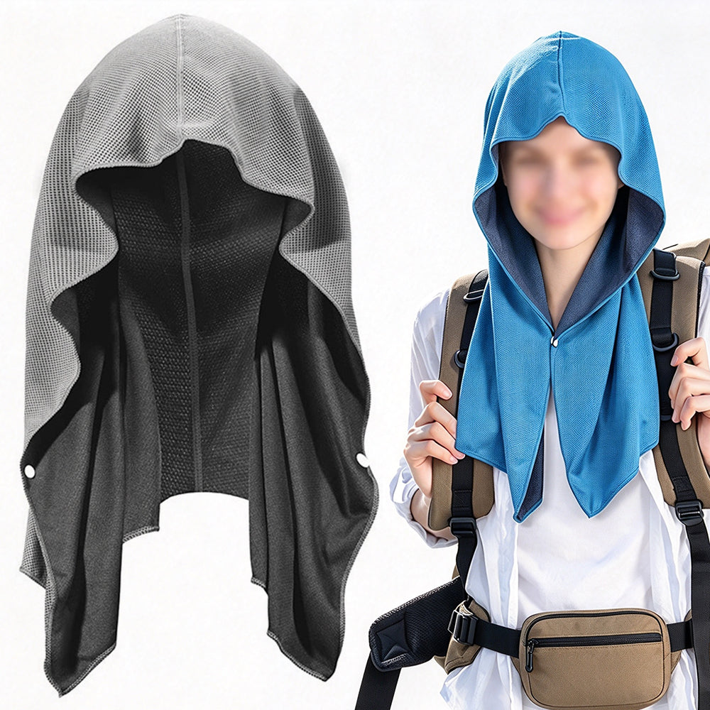 2Pcs Cooling Hooded Neck Gaiter Breathable Mesh Scarf with Buttons for Sun Shade Blue Gray