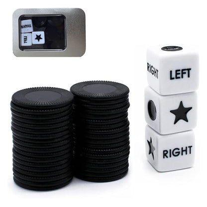Left Right Center Dice Game Prime Set with 3 Dices 24 Chips for Party Family Fun-Black