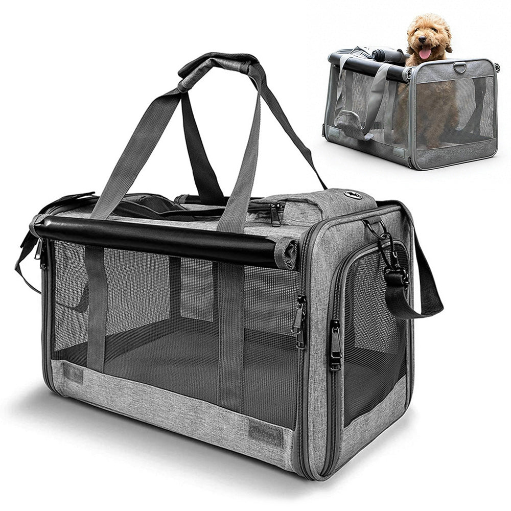 Pet Carrier for Large Cats Washable Dog Carrier Privacy Protection for Travel-grey