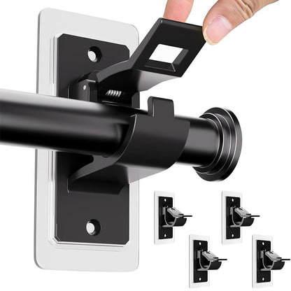 4 Piece Self Adhesive Curtain Rod Brackets Invisible Holders - Black