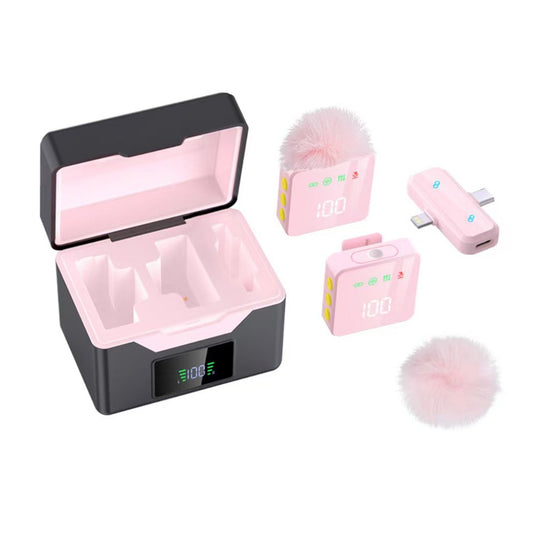 Wireless Lavalier Microphone with Charging Case Noise Cancelling for iPhone Android-Pink