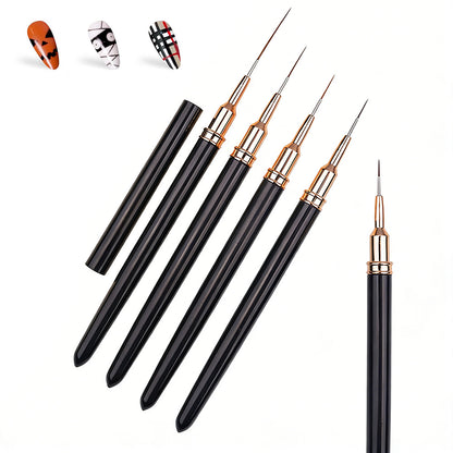 5PCS Nail Art Liner Brushes Set Nail Tools For Long Lines Thin Details Fine Drawing-Black