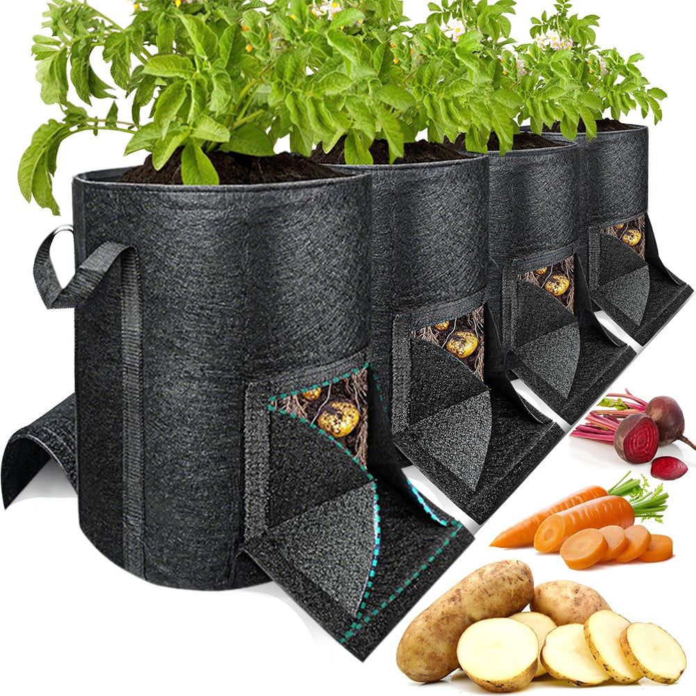 4Pcs 15 Gallon Potato Grow Bags with Dual Harvest Window Visible Window Non-Woven Planter Pot