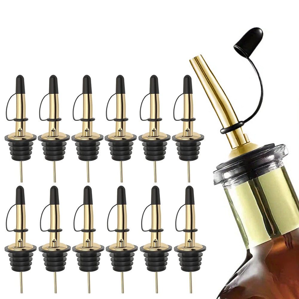 12Pcs Stainless Steel Non Drip Wine Pourers with Dust Caps-Gold