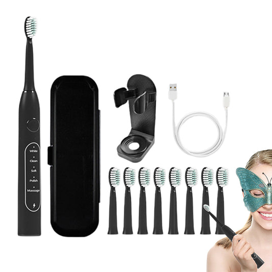 Sonic Electric Toothbrush with 8 Soft Wave Brush Heads Black