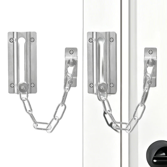 2 Pack Door Security Chain Lock Strong Door Chain Lock with 12 Screws for Wood Door-Silver