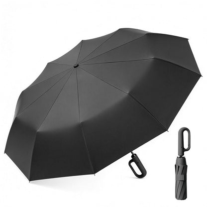 Auto Open Close Folding Umbrella Carabiner Handle Sun Shade Rain Umbrella Black