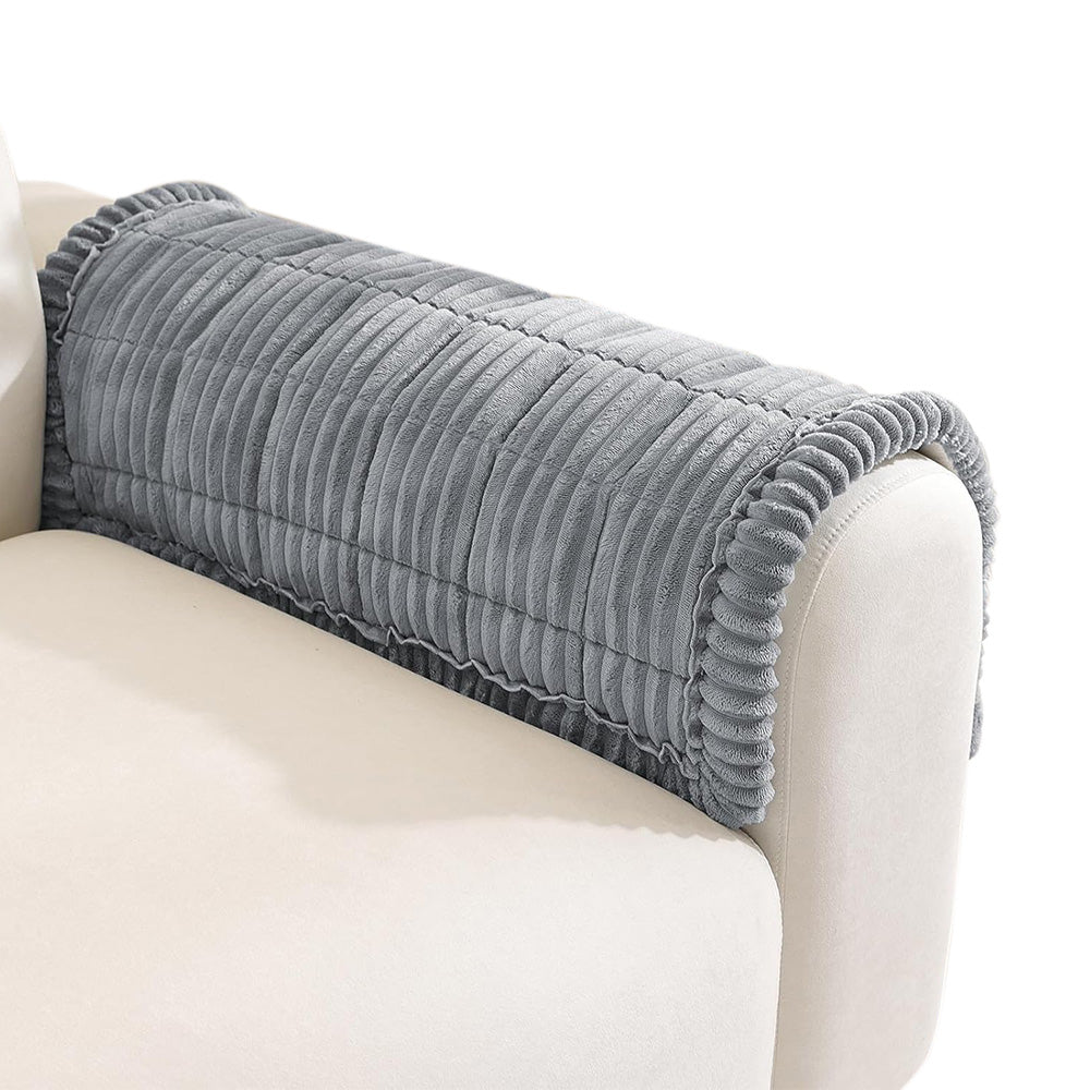 Sofa Armrest Cover Winter Thick Flannel Armchair Pad-Light Grey