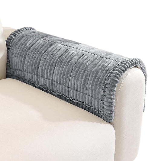 Sofa Armrest Cover Winter Thick Flannel Armchair Pad-Light Grey