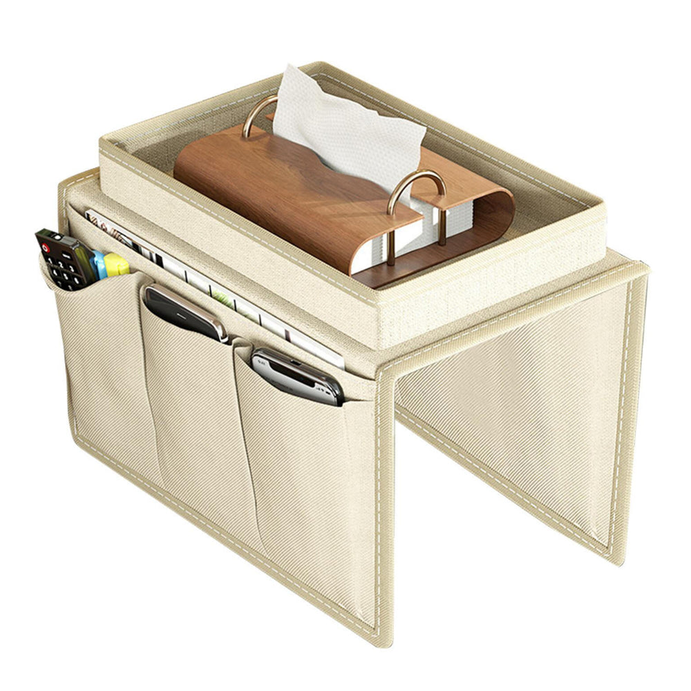 Sofa Armrest Tray Organizer Couch Arm Storage Caddy for Drink Remote Control Cellphone Beige