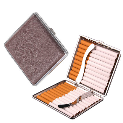 Portable PU Leather Cigarette Case Fashion Design Holds 20 Cigarettes-Brown