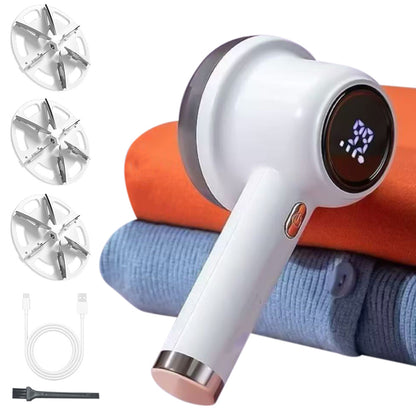 Electric Lint Remover with 3 Speed Levels LED Display 3 Replacement Blades for Clothes-White