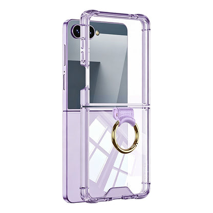 Transparent Case with Ring Holder Tempered Glass Protector for Samsung Galaxy Z Flip7 Purple