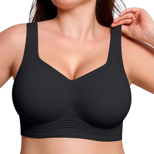 Seamless Wireless Plus Size Full Coverage Comfort Bra - Black