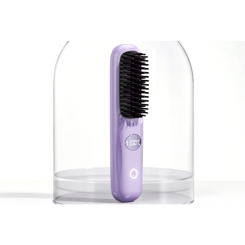 USB Rechargeable Hair Straightening Brush -Purple