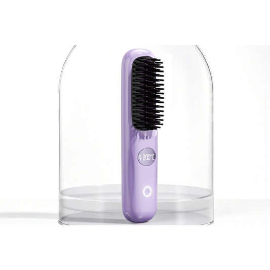 USB Rechargeable Hair Straightening Brush -Purple