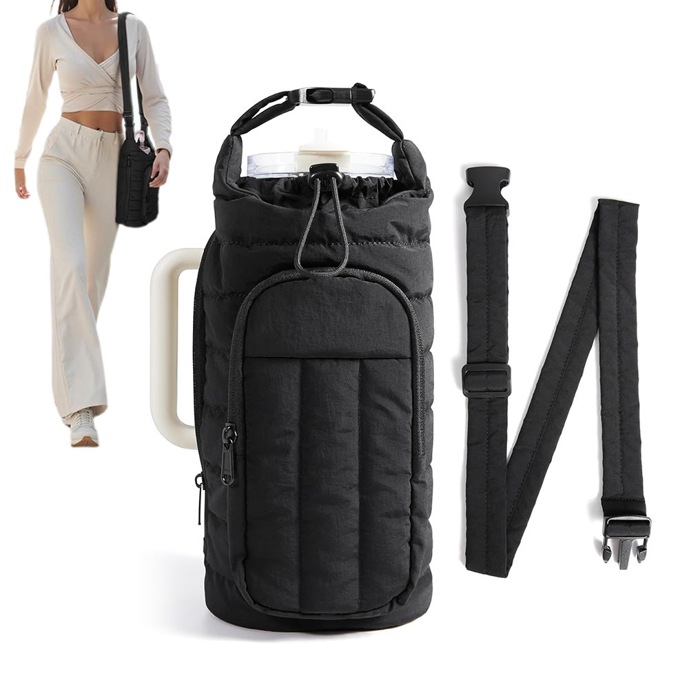 Water Bottle Holder Bag with Strap Crossbody Bag Gym Accessories-Black