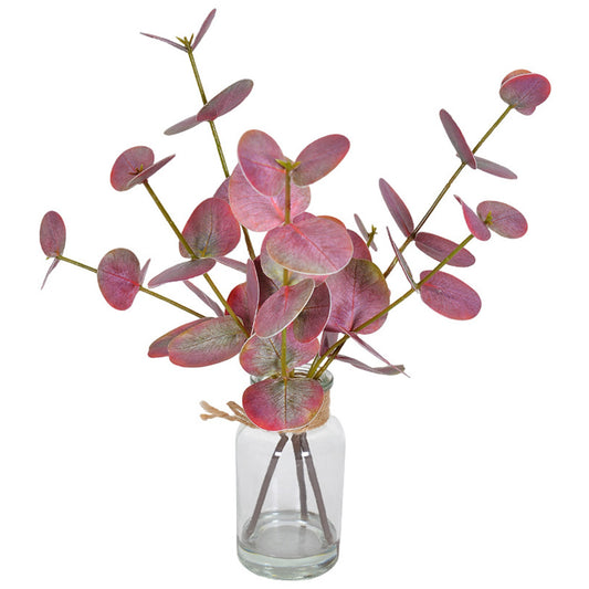 Realistic Artificial Eucalyptus Plant 3-Branch Faux Water Decorative Leaves-red