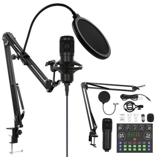 Recording Condenser Microphone Kit with Sound Card for Streaming YouTube TikTok -Black