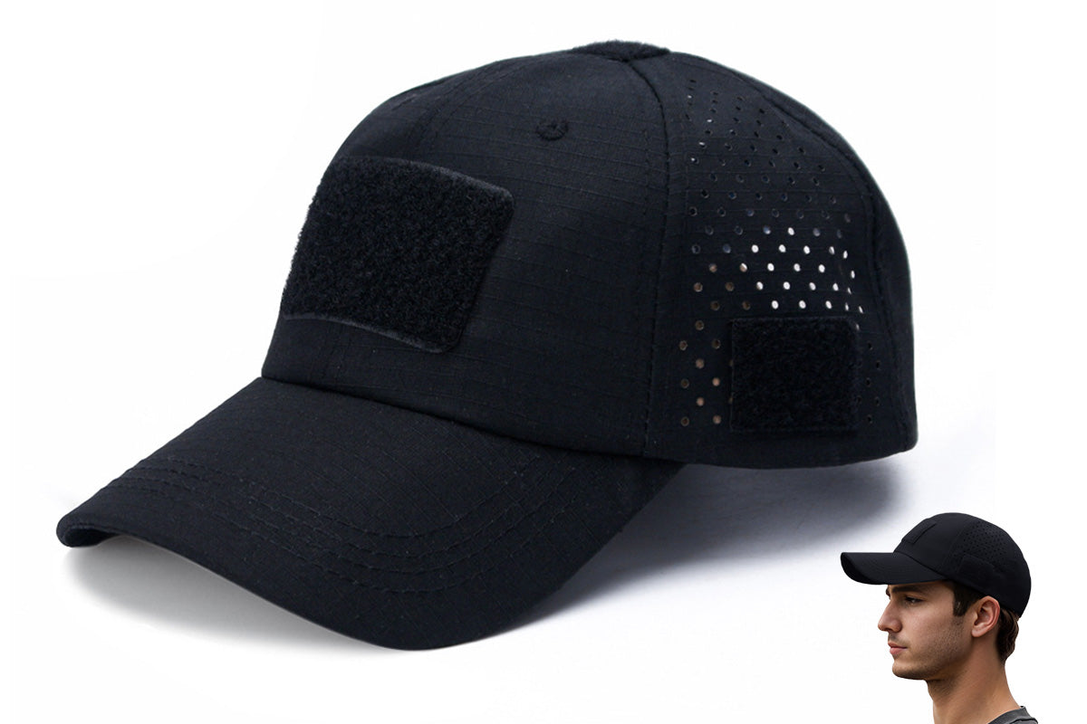Baseball Cap Adjustable Size Golf Dad Hat with Glasses Holder-Black