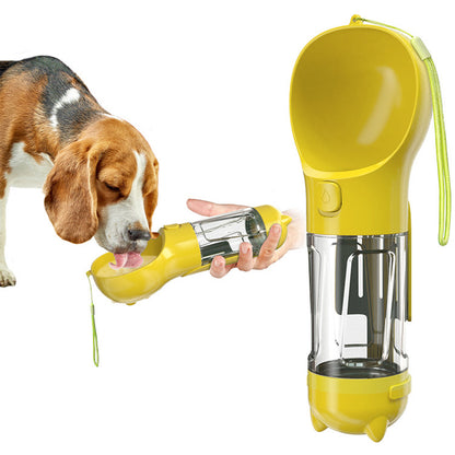 4 in 1 Pet Feeder Dog Cat Puppy Water Bottle Cup with Poop Bag Holder for Yorkie-Yellow