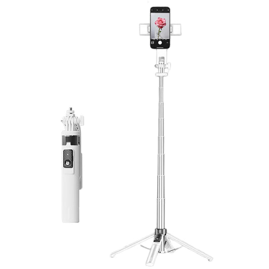 Bluetooth Selfie Stick Tripod 4 Leg Floor Stand with Dual Fill Light-White