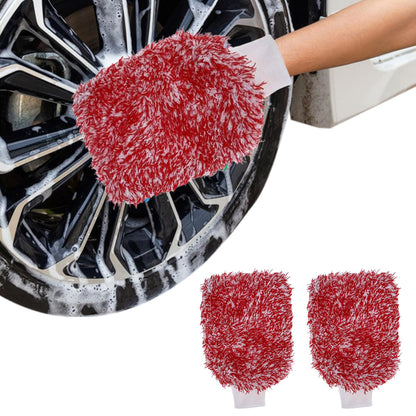 2PC Microfibre Wash Mitt Car Detailing High Density Long Pile Scratch Free Mitt with Elastic Cuff-Red