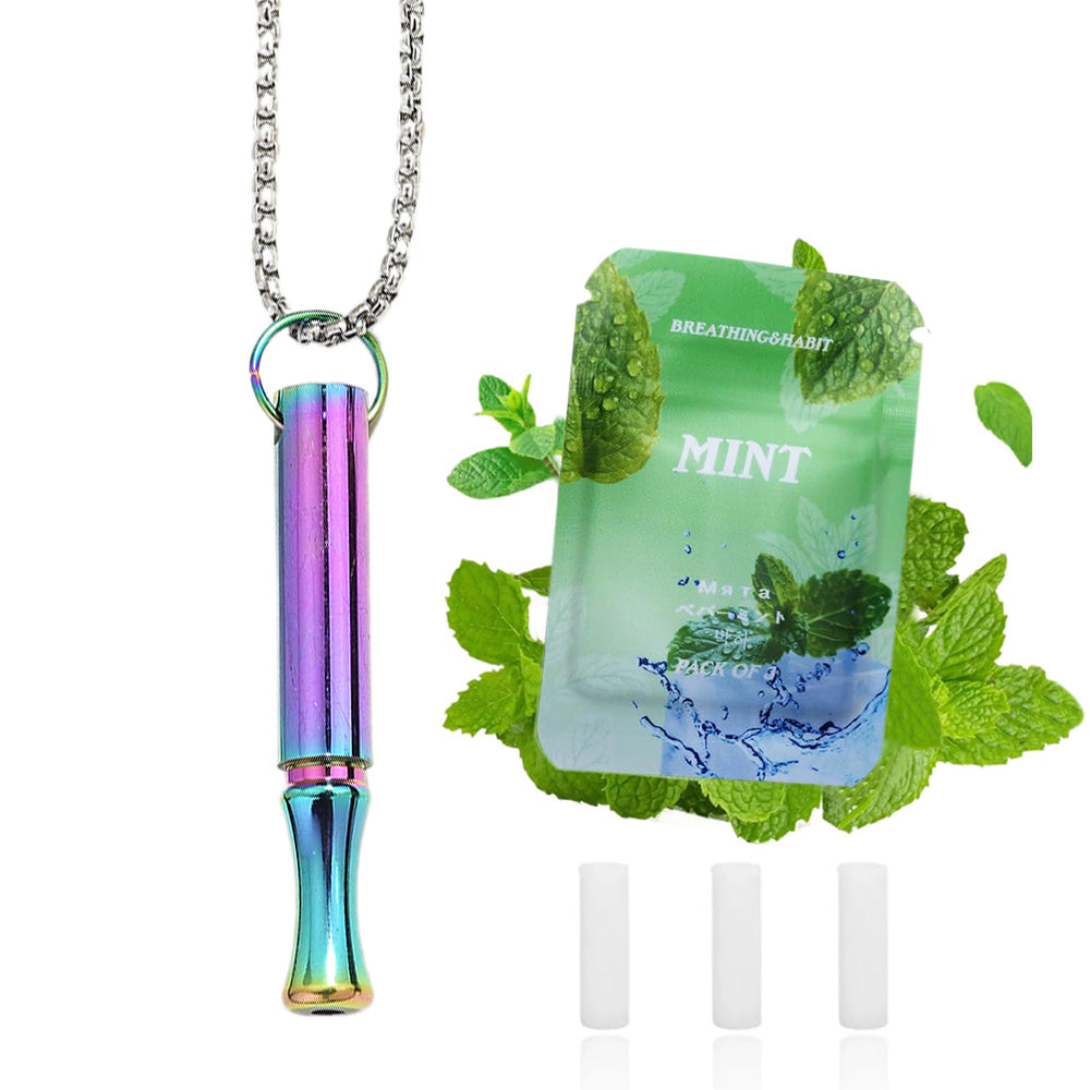 Mint Breathing Necklace with Fidget Ring for Stress Anxiety and Mindful Breathing-Colorful