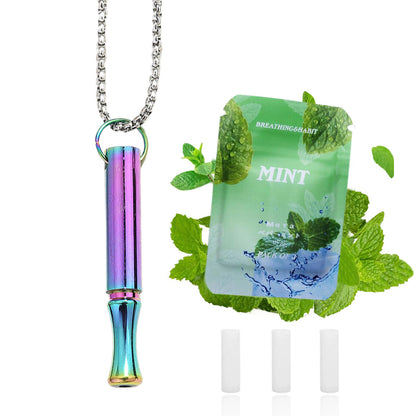 Mint Breathing Necklace with Fidget Ring for Stress Anxiety and Mindful Breathing-Colorful