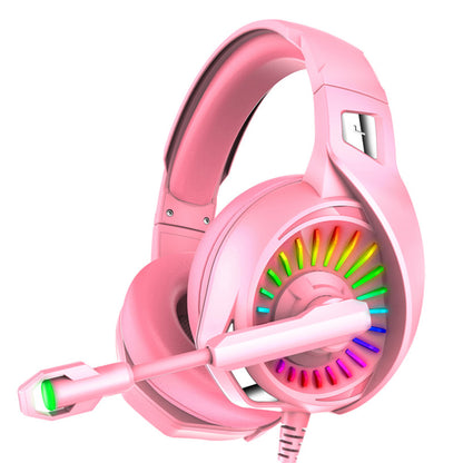 Wired Over-Ear Gaming Headset with LED RGB Lights and Mic -Pink