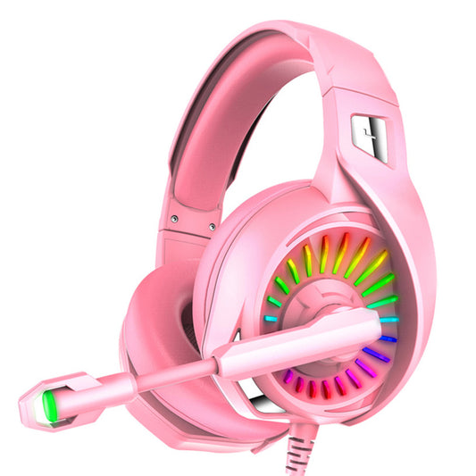 Wired Over-Ear Gaming Headset with LED RGB Lights and Mic -Pink