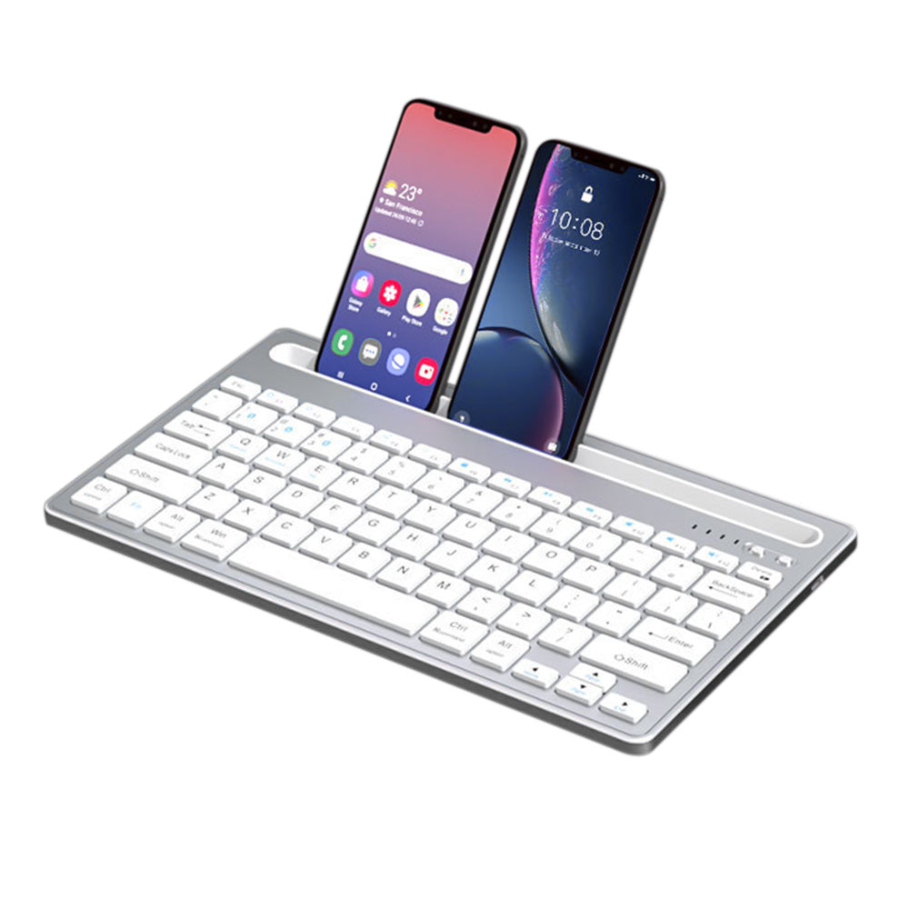 Wireless Keyboard with Phone and Tablet Stand for Windows MacOS iOS iPad-Silver